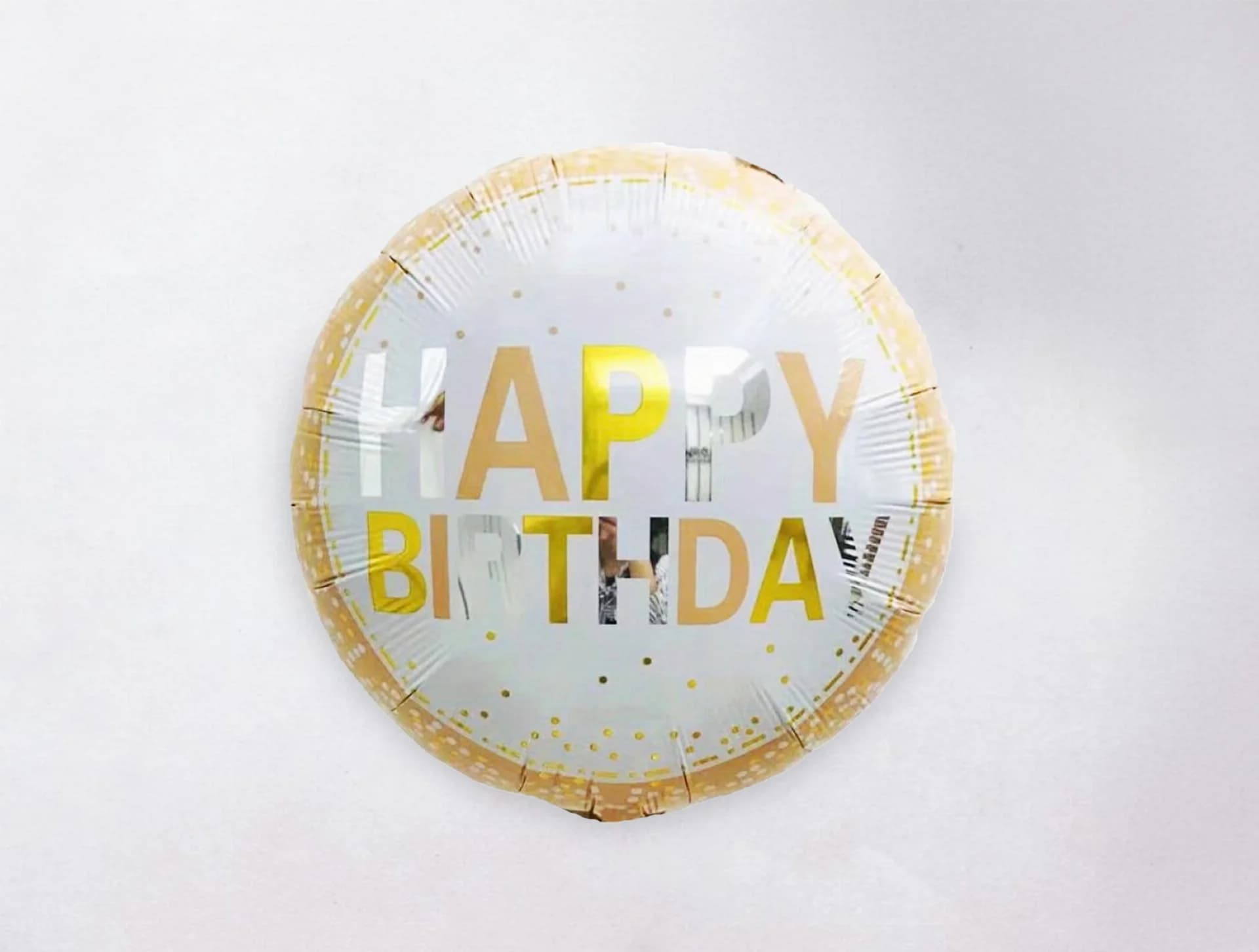 Helium Balloon - Happy Birthday Balloon Peach and White